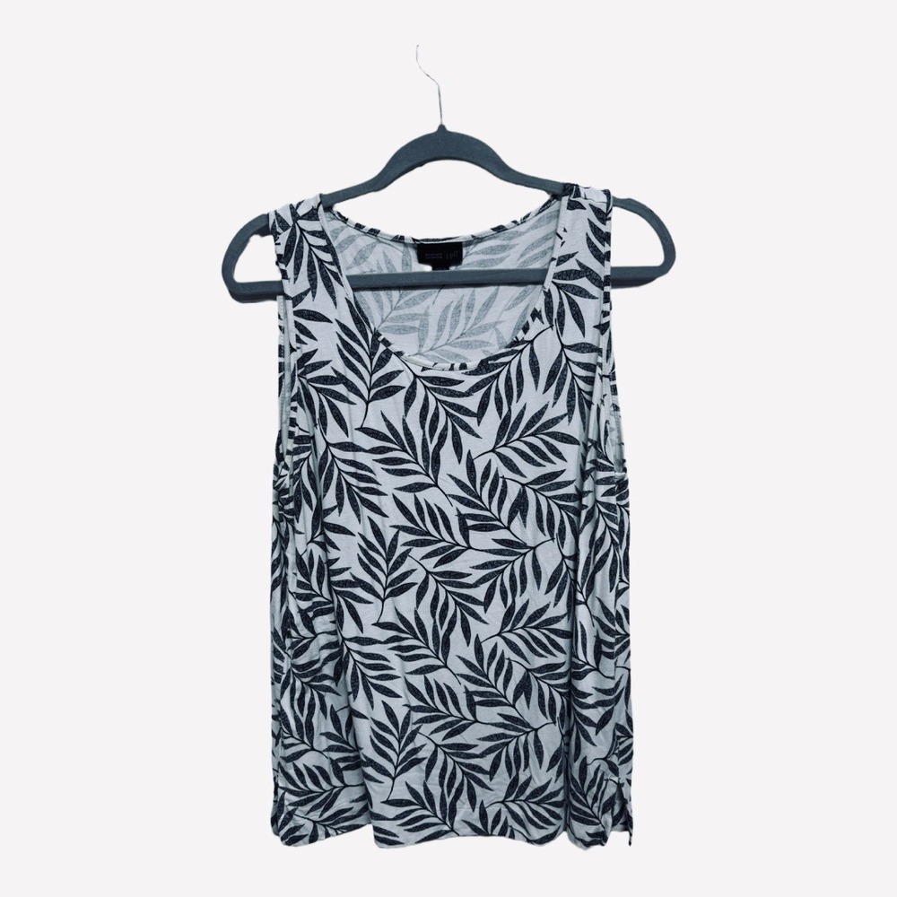 J. Jill Rayong Blend Tropical Lead Tank Top Size Large White Gray Minimalist